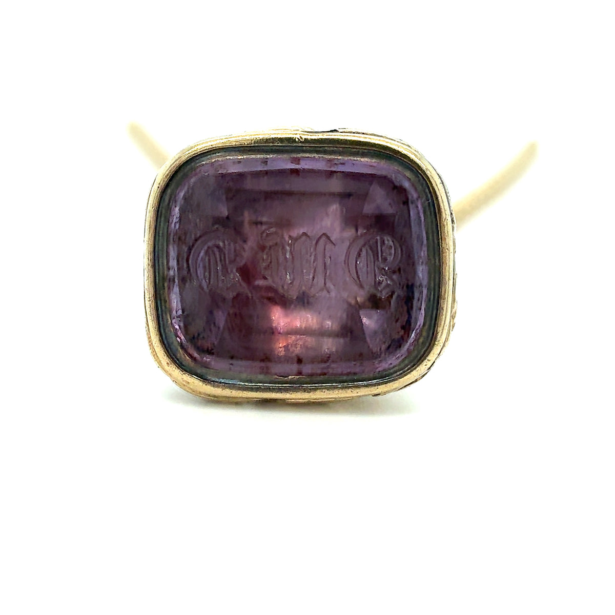 Estate 14K Yellow Gold Engraved Pendant with Purple Gemstone