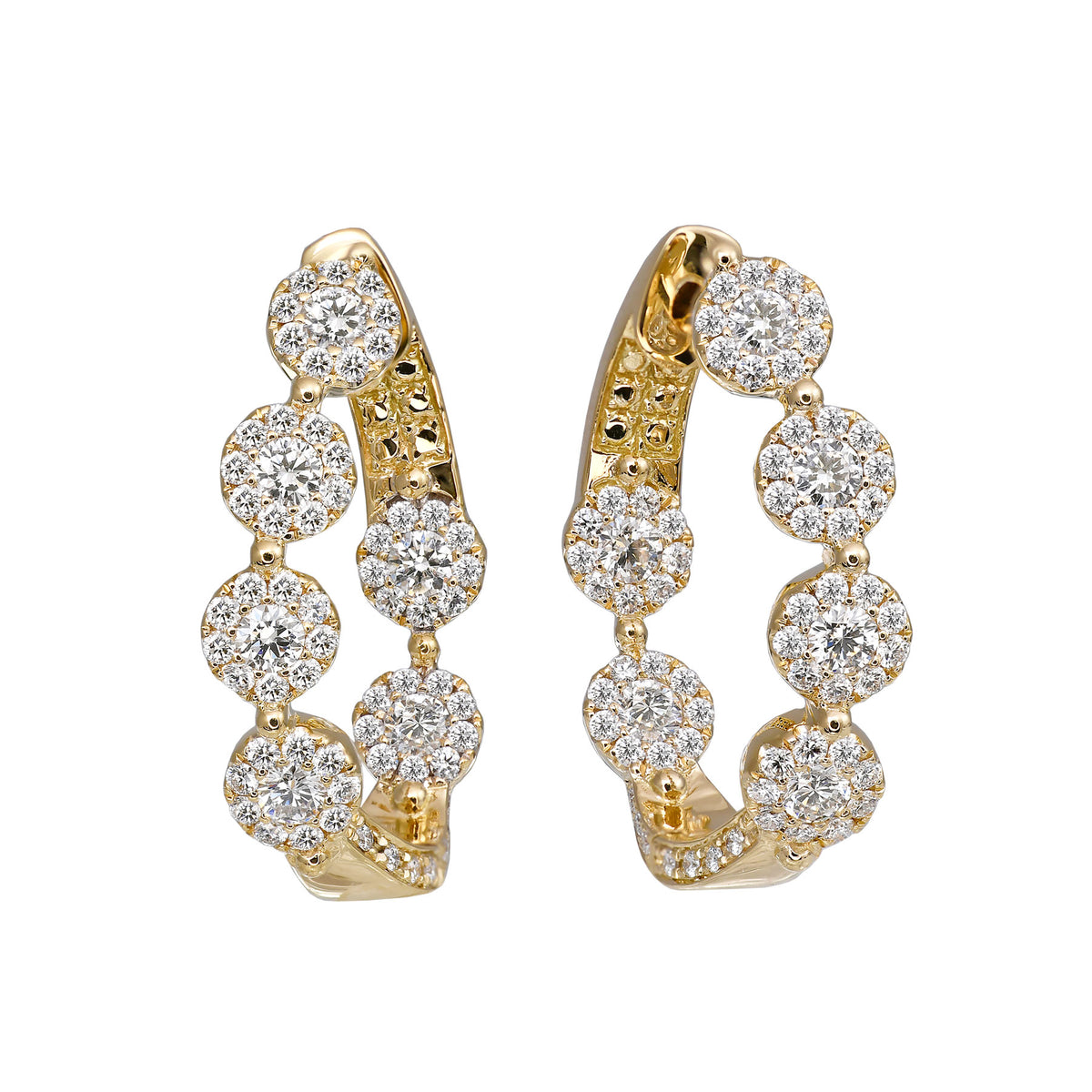 18K Yellow Gold 1.95CTW Diamond Cluster Inside/Outside Curved Hoops