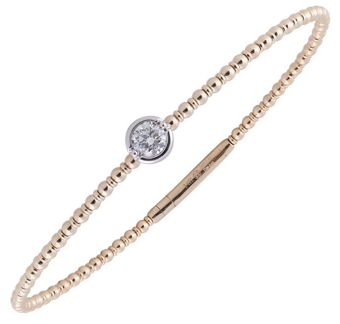 14K Two-Tone .30CT Diamond Bezel-Set Beaded Flexie Bracelet 6.75"