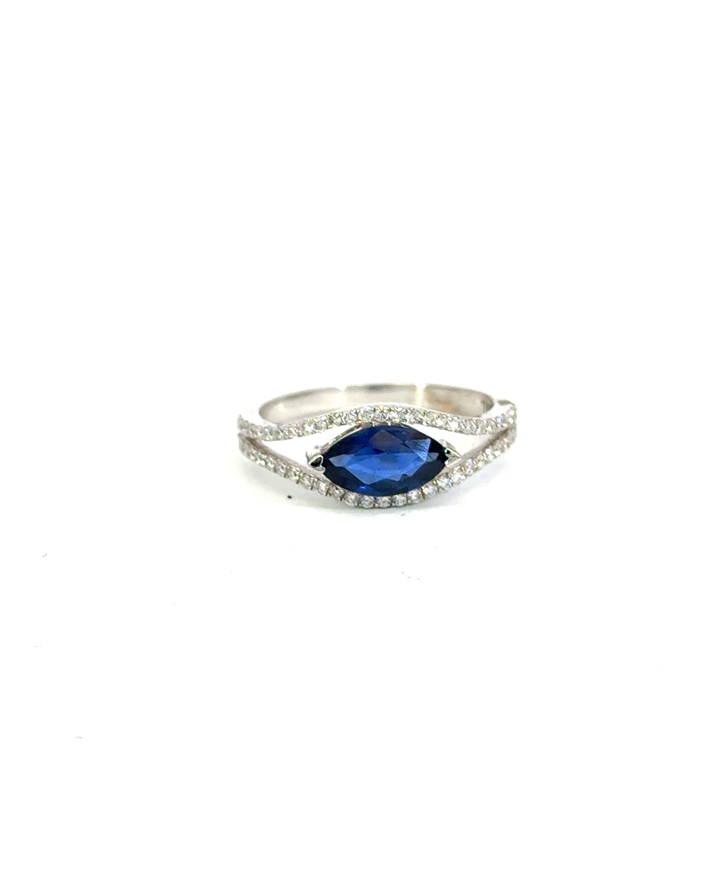 18K White Gold 1.03CT Marquise Sapphire East-West Ring with .33CTW Diamonds
