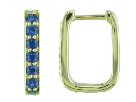 14K Yellow Gold Sapphire Hoop Earrings