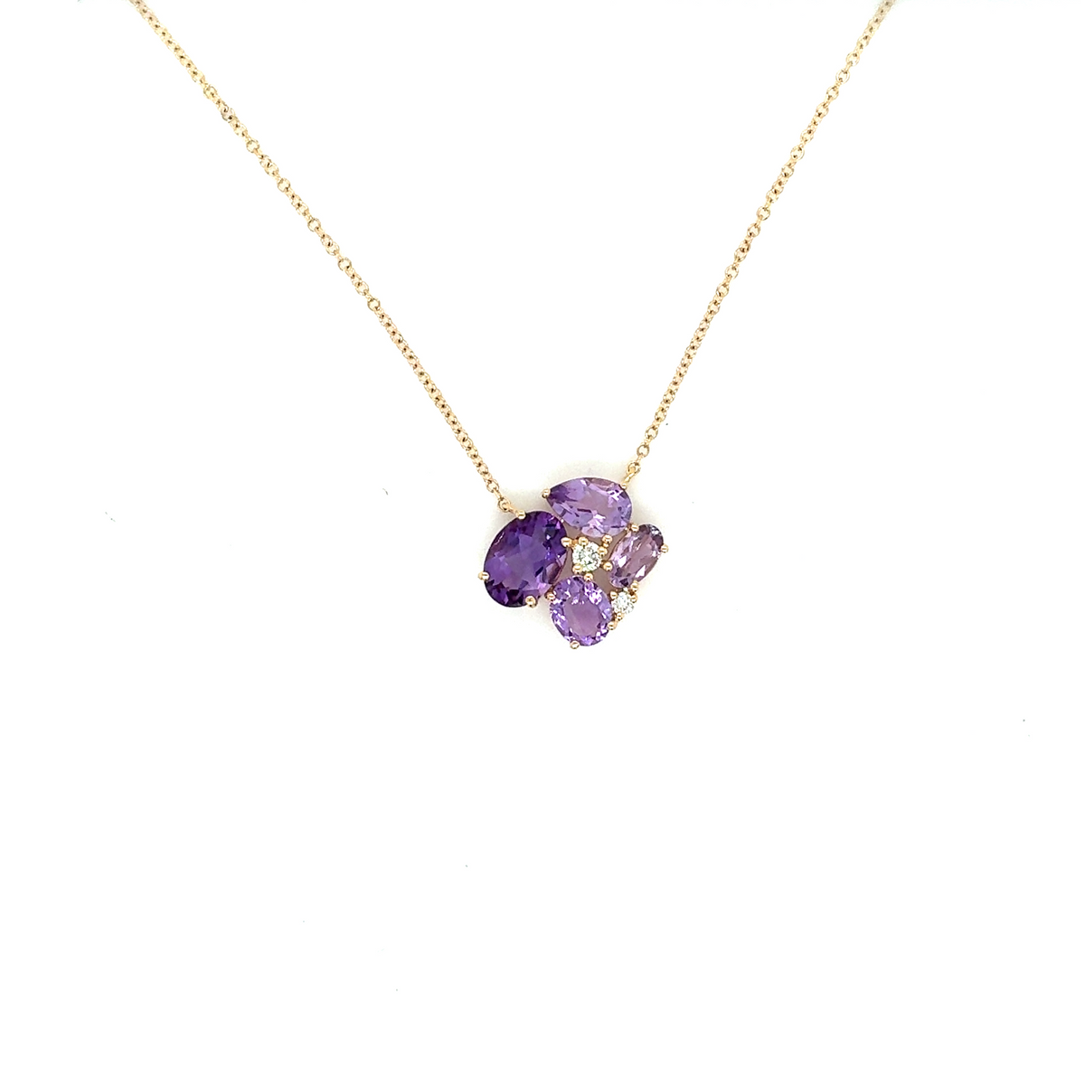 14K Yellow Gold Amethyst & Diamond Pendant – 1.91ct Mixed Shapes, .05ctw RBC with Chain