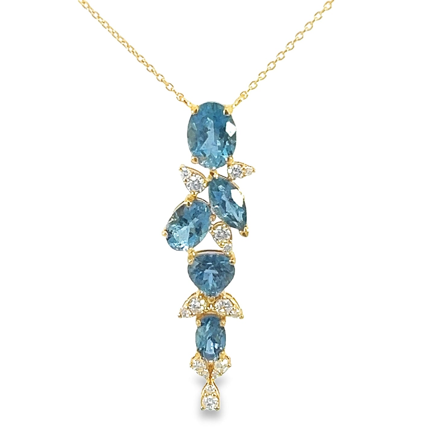 18K Yellow Gold 3.52CTW Aquamarine & .46CTW Diamond Cascading Necklace