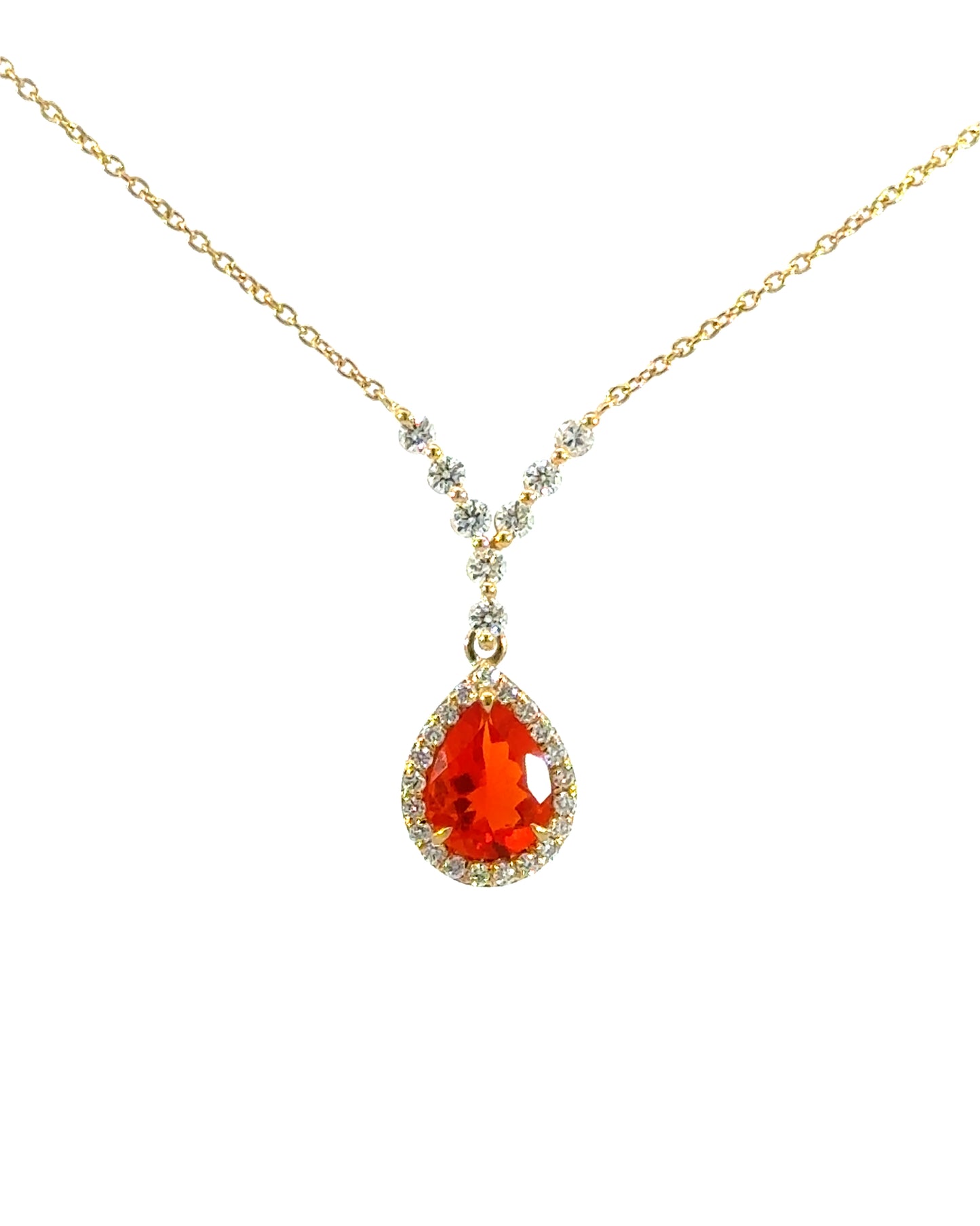 18K Yellow Gold .75CT Pear Fire Opal & .26CTW Diamond Necklace