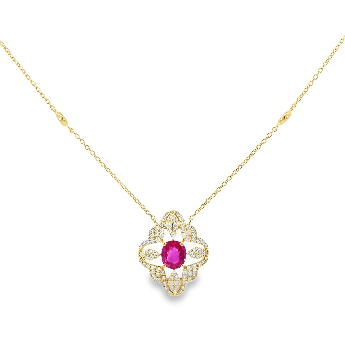 18K Yellow Gold .66CT Oval Ruby & .45CTW Diamond Necklace