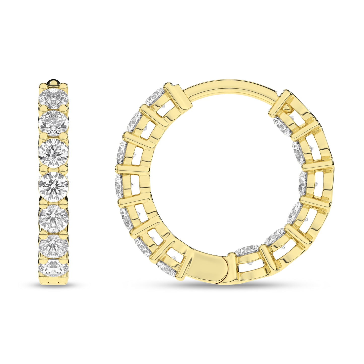 14K Yellow Gold 1CTW Lab-Grown Diamond Inside-Outside Hoop Earrings