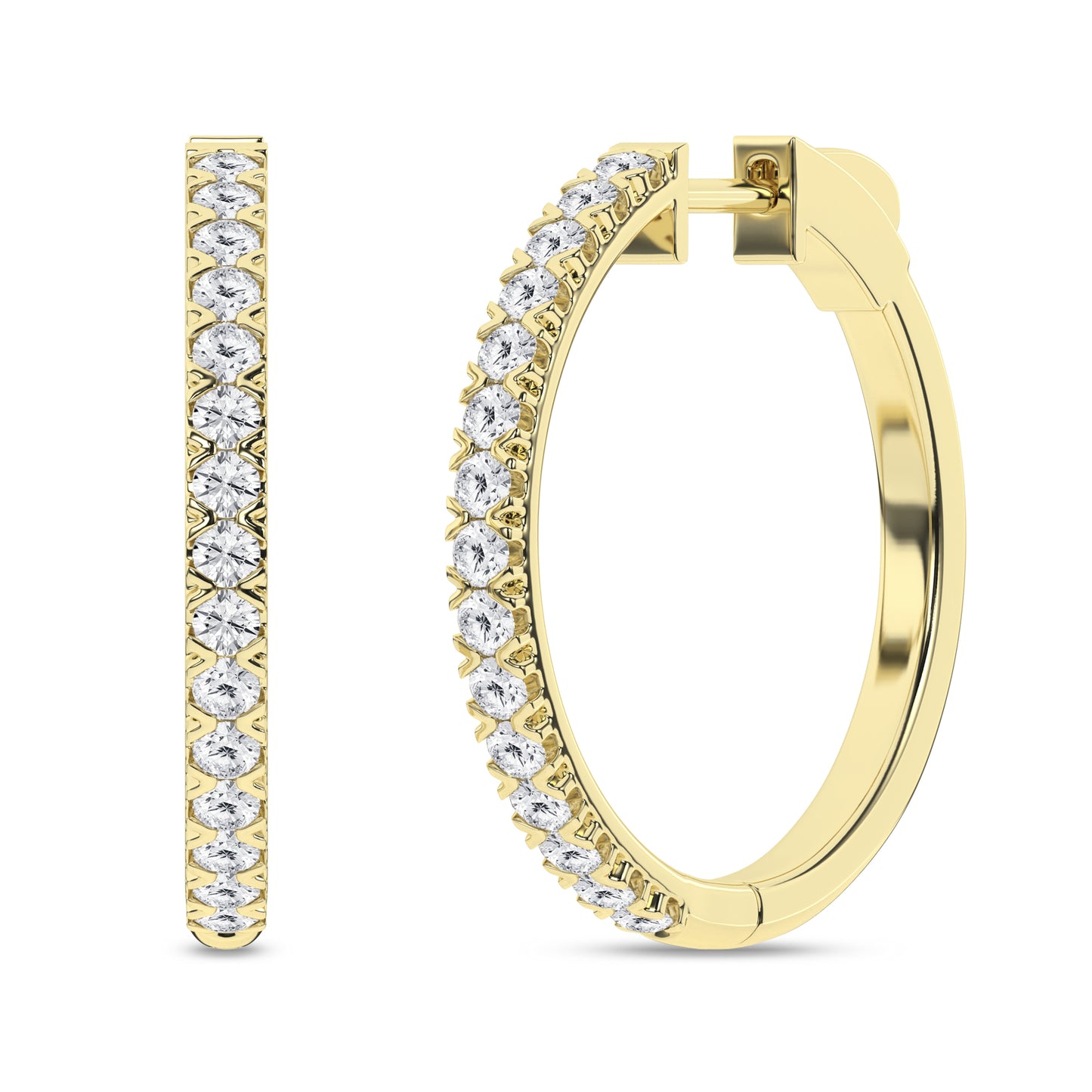 14K Yellow Gold 1CTW Lab-Grown Inside-Outside Hoop Earrings