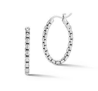 JAI Sterling Silver Box Pattern Hoop Earrings