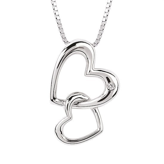 SS .01CTW Double Heart Diamond Pendant with 18" Box Chain
