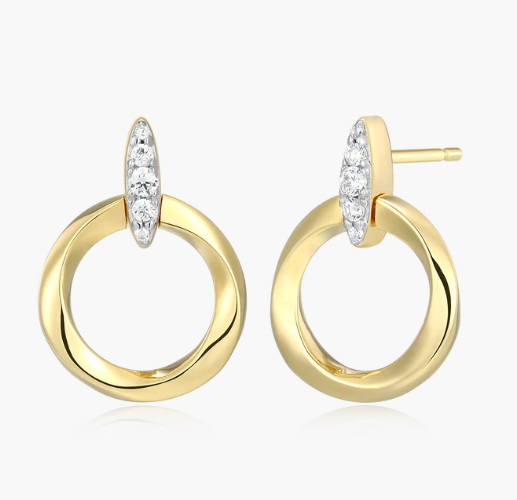Monte Luna Sterling Silver, Yellow and Silver, Knife-Edge Circle-Link Lab-Created Diamond Stud Earrings