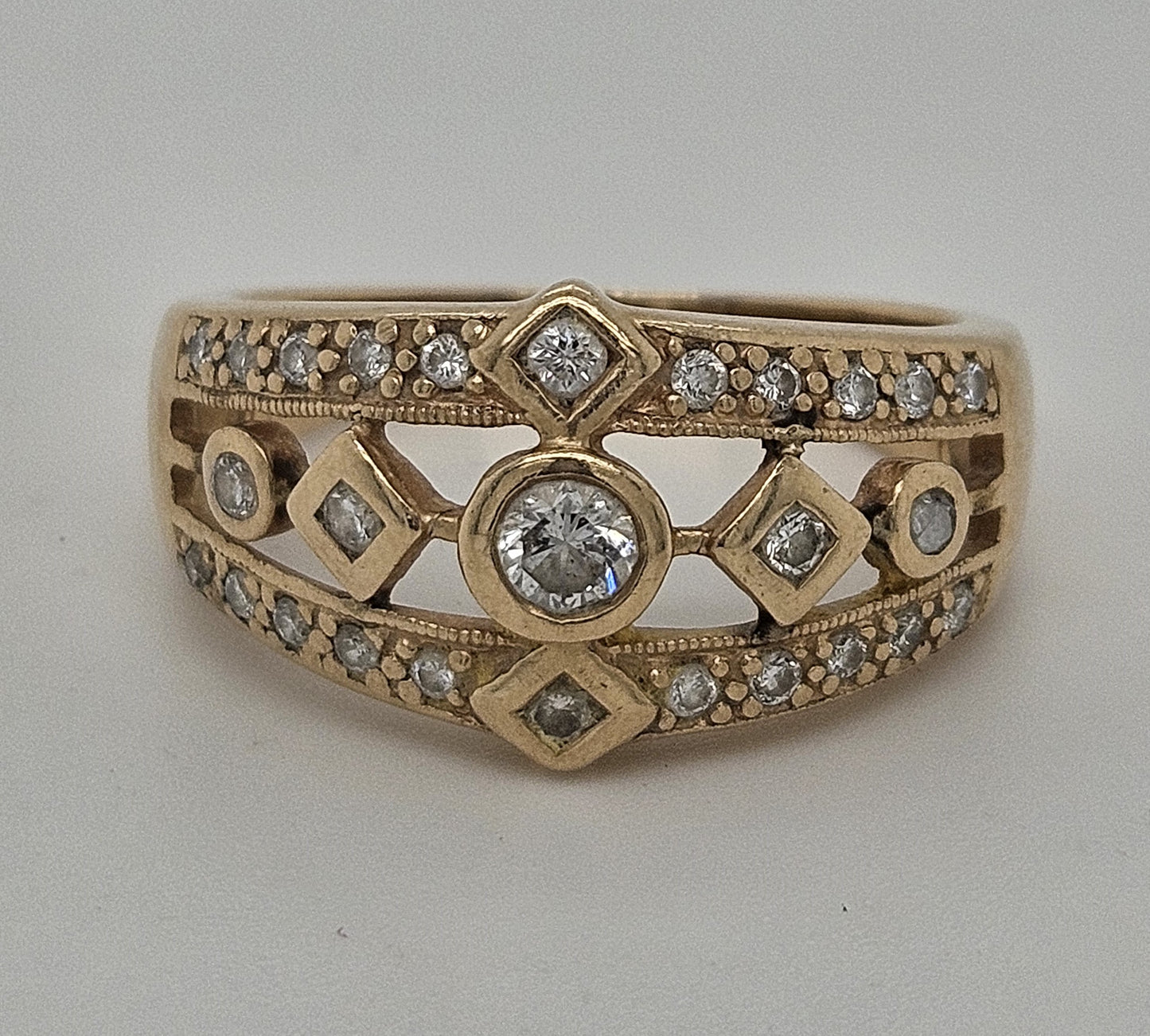 14K Yellow Gold Oval Filigree Halo Ring with Opal Slice Center Size 7.5