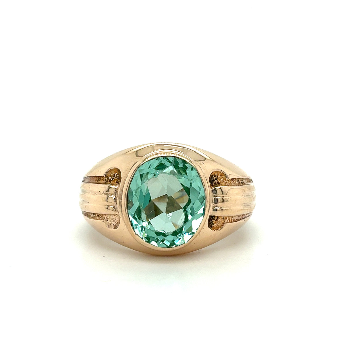 10K Yellow Gold Ring with Large Blue-Green Stone – Size 9.5