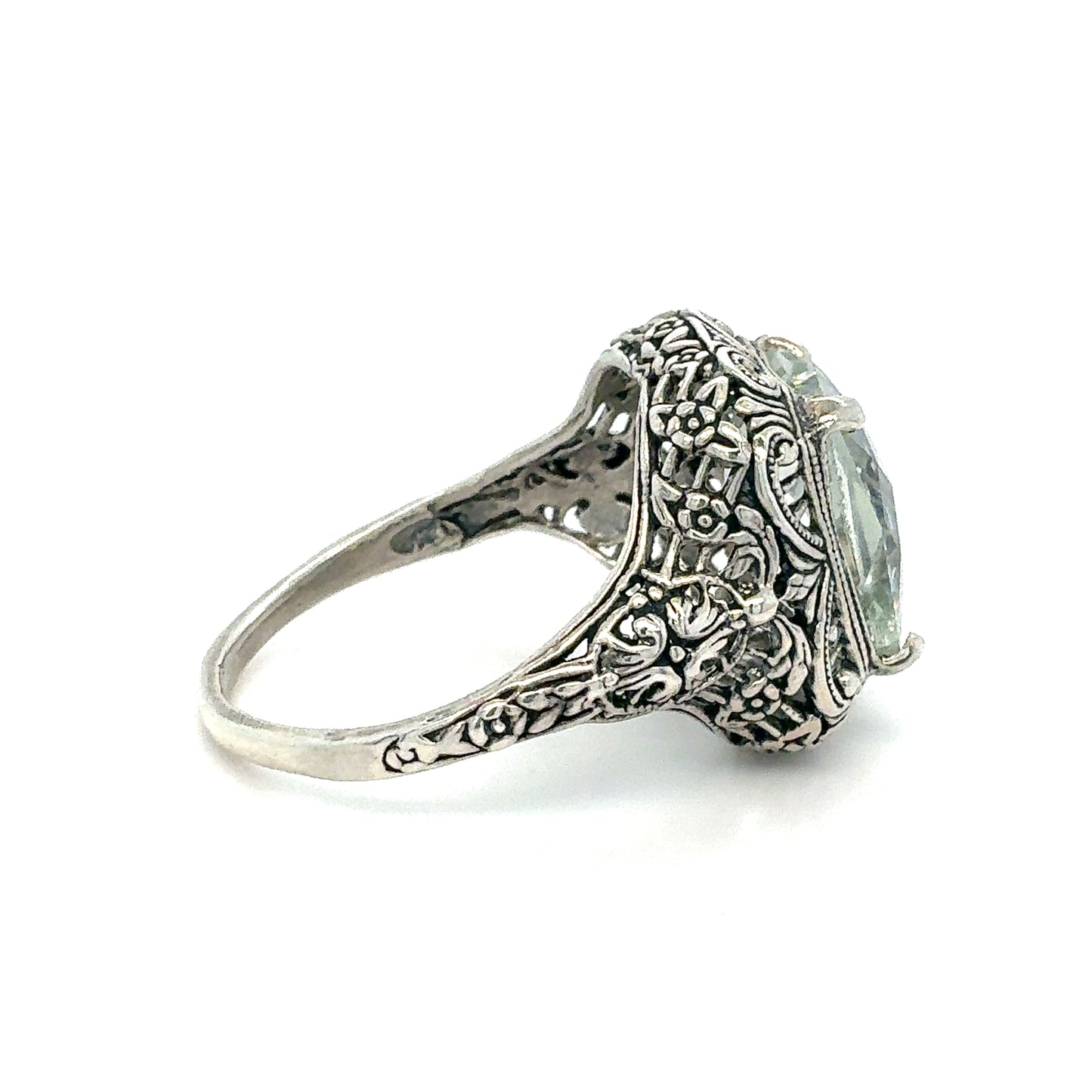 Sterling Silver Estate Ring with Large Mint-Green Cushion Center