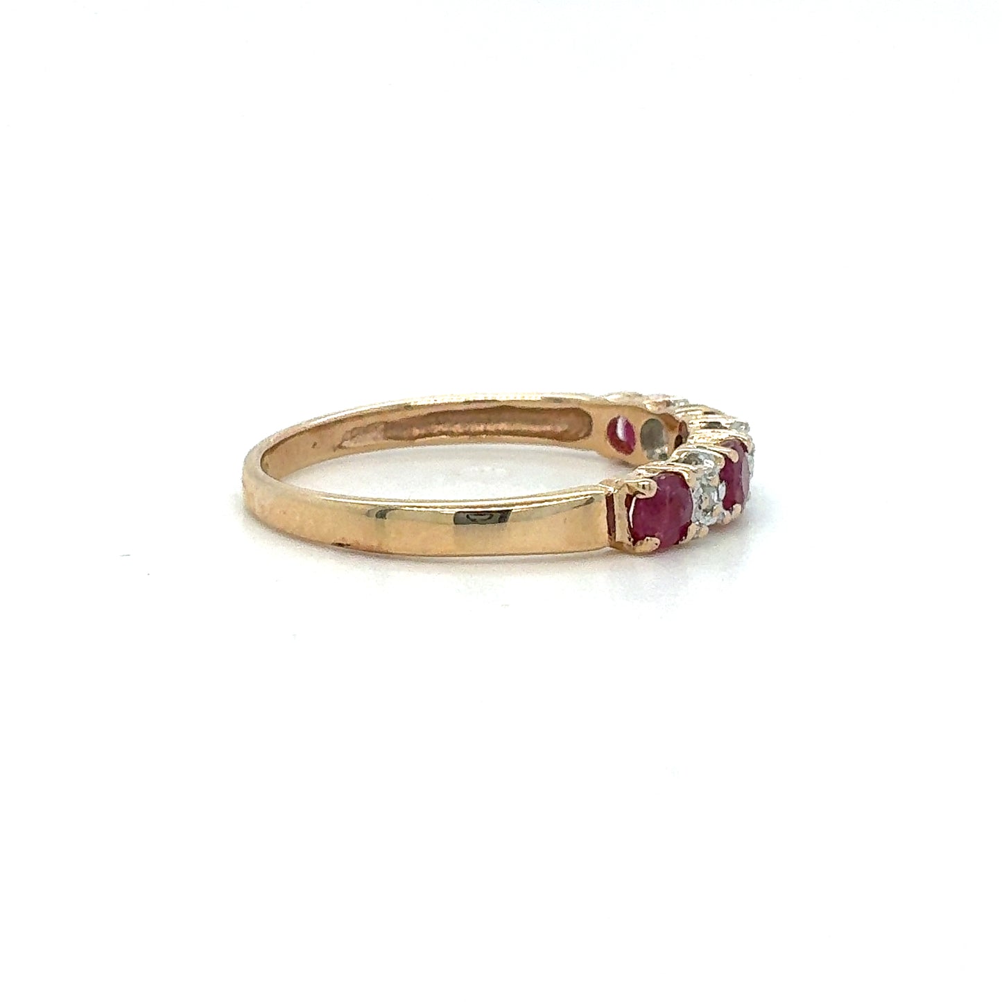 Estate 10K Two-Tone Ladies Ring with Red & Clear Stones