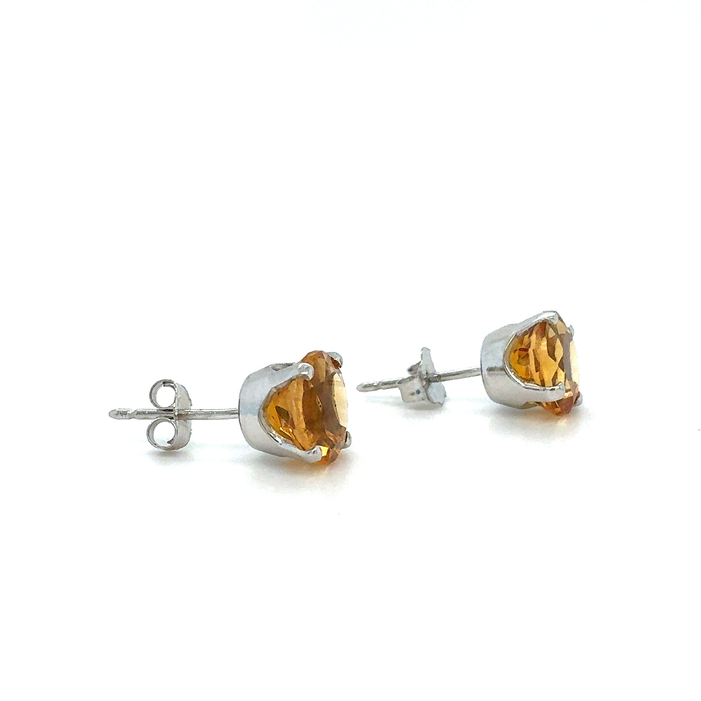 14K White Gold Estate Yellow/Orange Round Stud Earrings