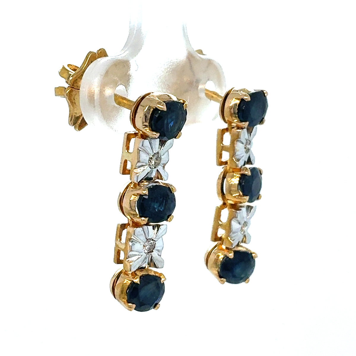 14KTT Estate Dangle Earrings with Blue Stones