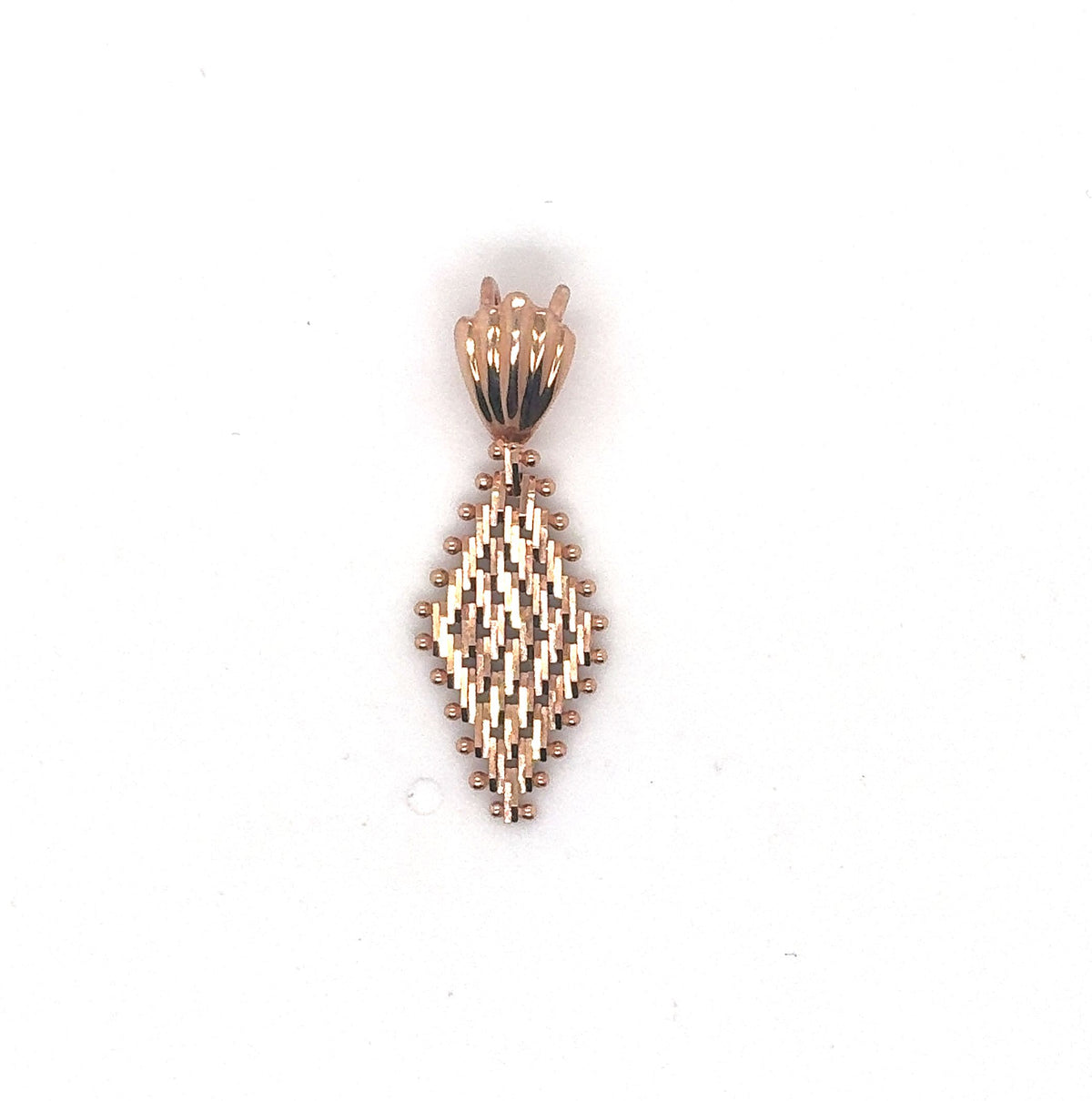 14K Yellow Gold Woven Diamond-Shaped Pendant with Scalloped Bail