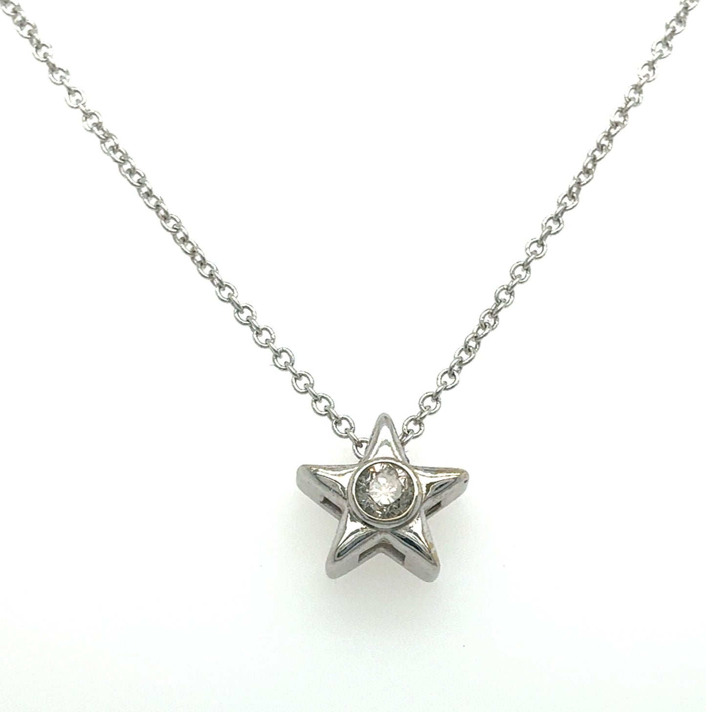 14K White Gold Star Pendant with 0.12CTW Diamonds K I1 on Chain