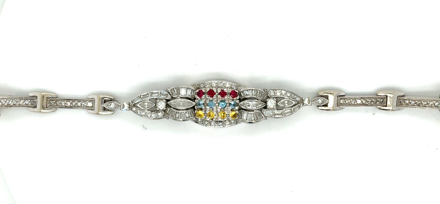 Lady's White 14 Karat Diamond and Multicolor Stone Estate Bracelet