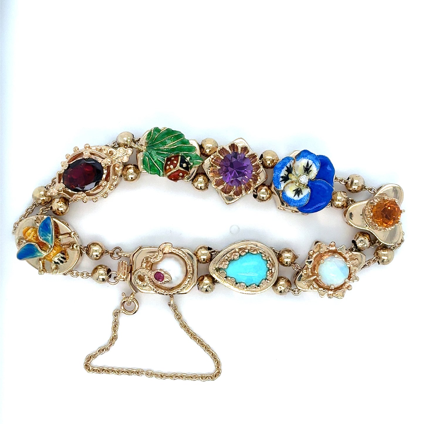 14K Yellow Gold Estate Charm Bracelet with 9 Charms
