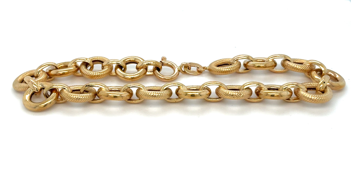 Estate 18K Yellow Gold 7.5" Bracelet with Polished & Textured Open Circle Links