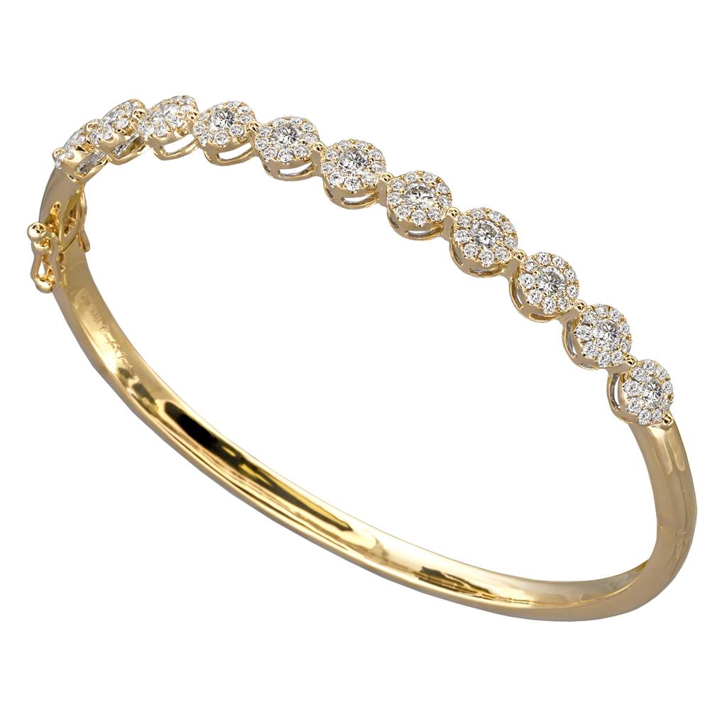 18K Yellow Gold 1.69CTW Diamond Cluster Bracelet with Double Safety