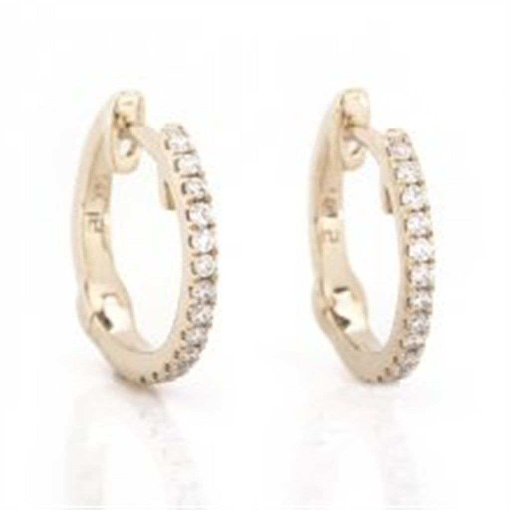 14K Yellow Gold .13CTW Diamond Hoop Earrings