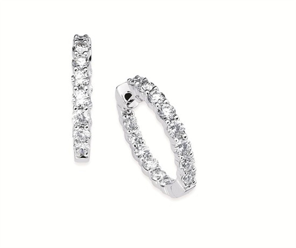14K White Gold Inside Outside Diamond Hoop Earrings – .63CTW