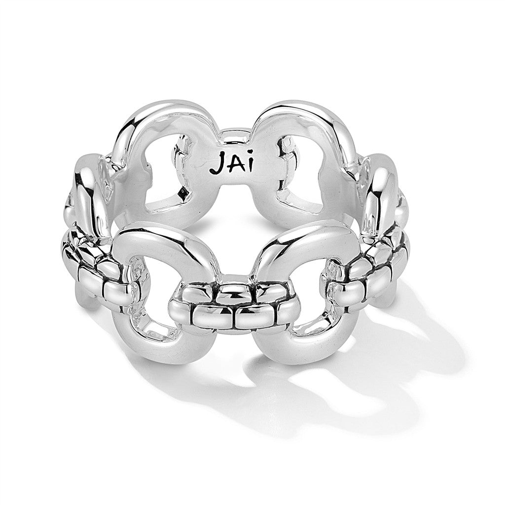 JAI Sterling Silver Statement Link Ring with Inte | Silver Rings