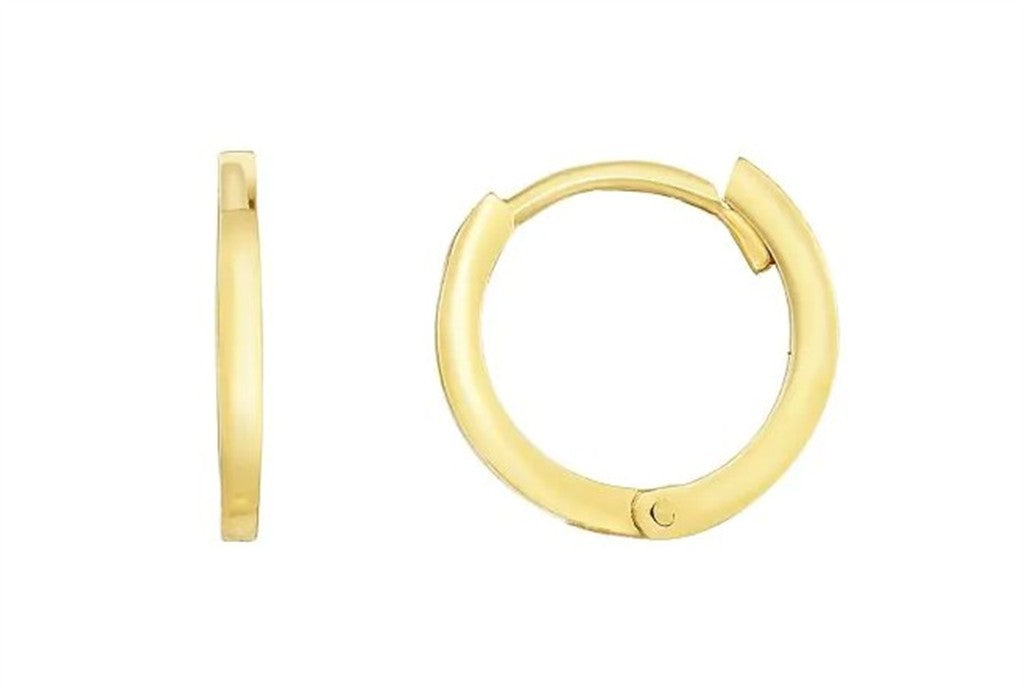 14K Yellow Gold Thin Polished Huggie Earrings – 11.5mm Snap-Back