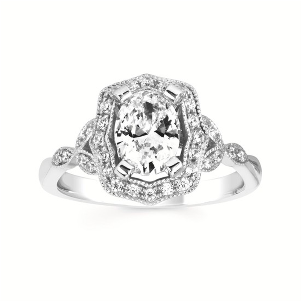Forever Elegant® 1/5 Ctw. Diamond Semi Mount with 1 Ct. Oval Center Diamond in 14K Gold