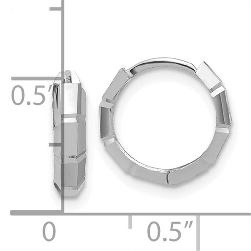 Elegant 14K White Gold Polished Diamond Cut Small Huggie Earrings