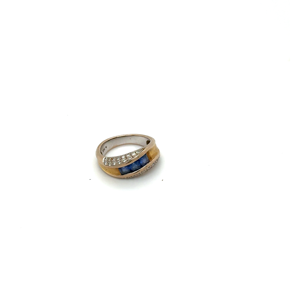 18K Yellow Gold Estate Ring with Diamonds & Blue Stones