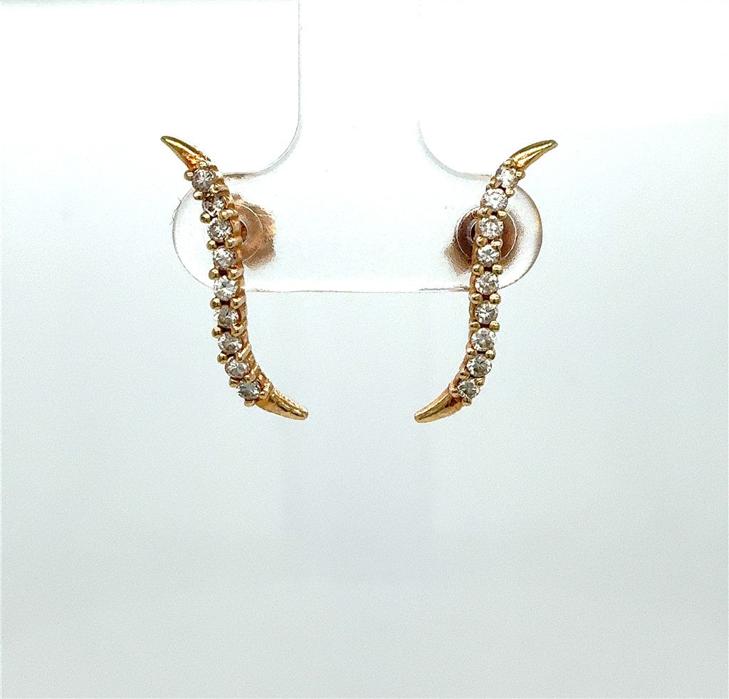 14K Yellow Gold Diamond Curve Earrings