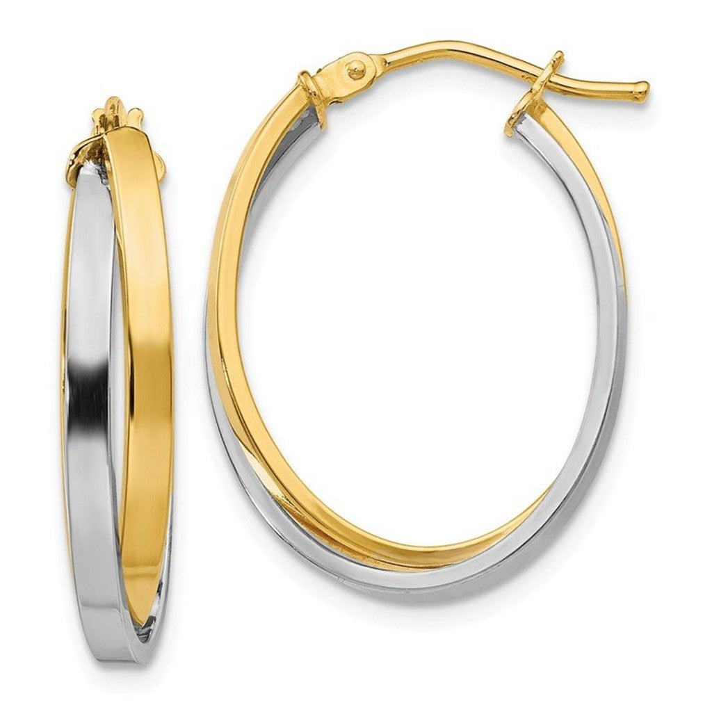 Elegant 14K Tri-Tone Gold Polished Hinged Hoop Earrings