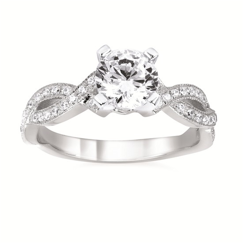 Forever Elegant® Diamond Semi Mount with Round Center Diamond in 14K Gold