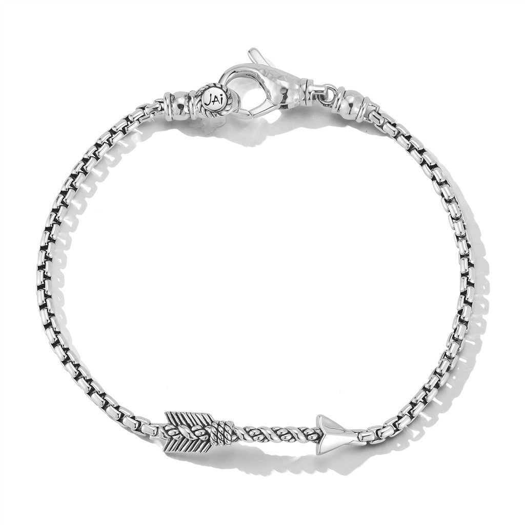 JAI Sterling Silver 2.7mm Box Chain Arrow Bracelet | Silver Bracelets