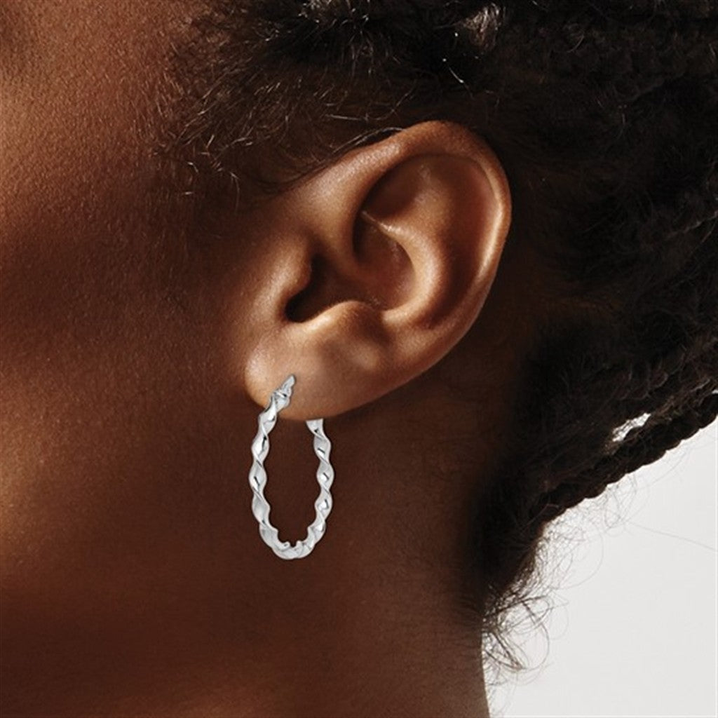 Elegant 14K White Gold Twisted Hoop Earrings