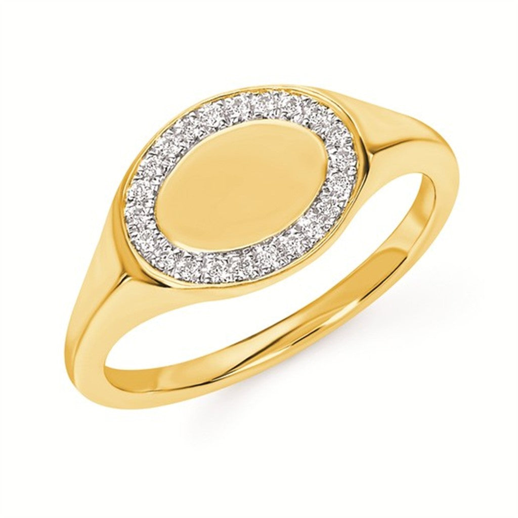 14K Two-Tone Oval Diamond Signet Ring – .11CTW