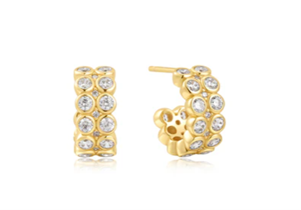 Ania Haie YGP Double Row CZ Bezel Set Stud Huggies – Elegant Versatility