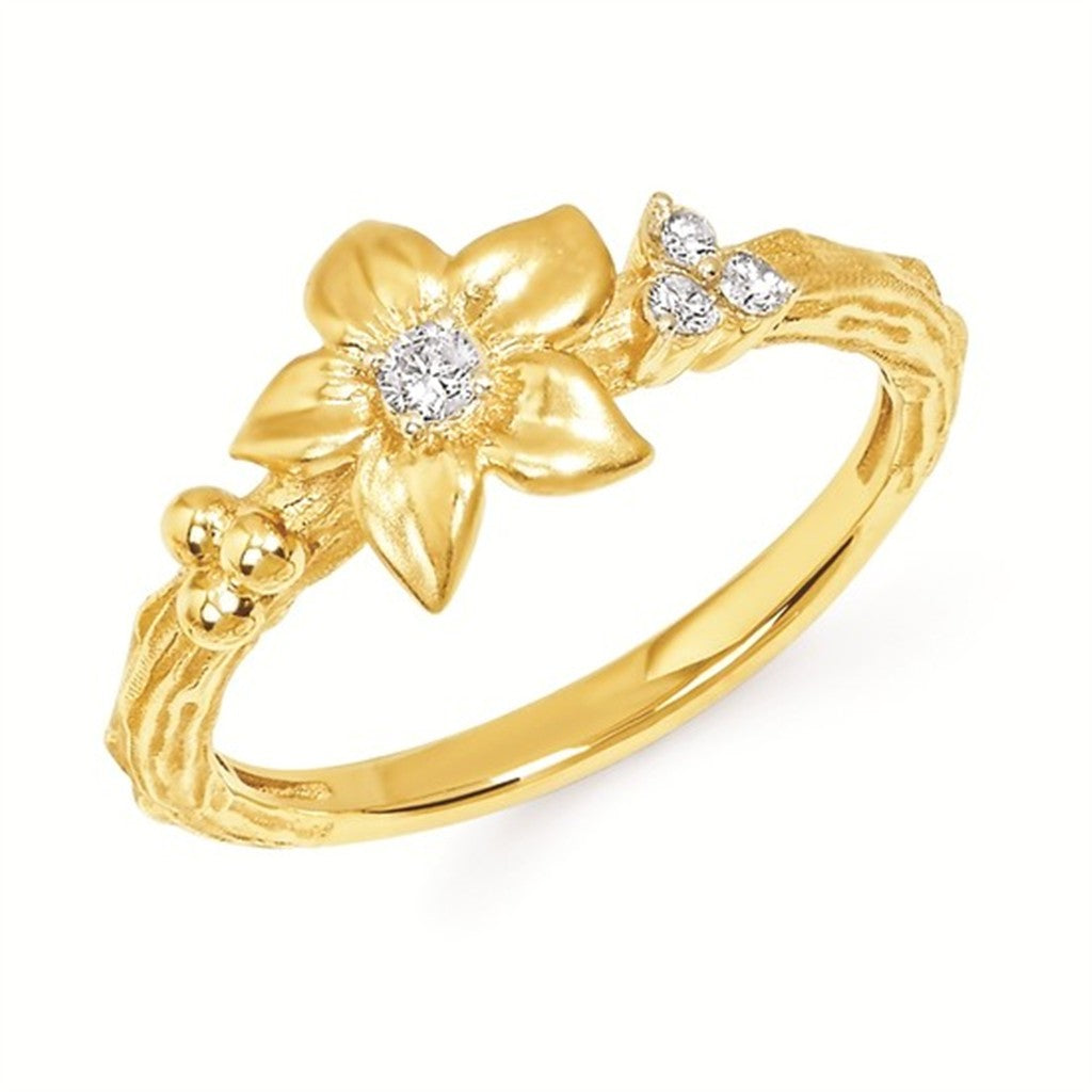 14K Yellow Gold Diamond Flower Ring – .10CTW