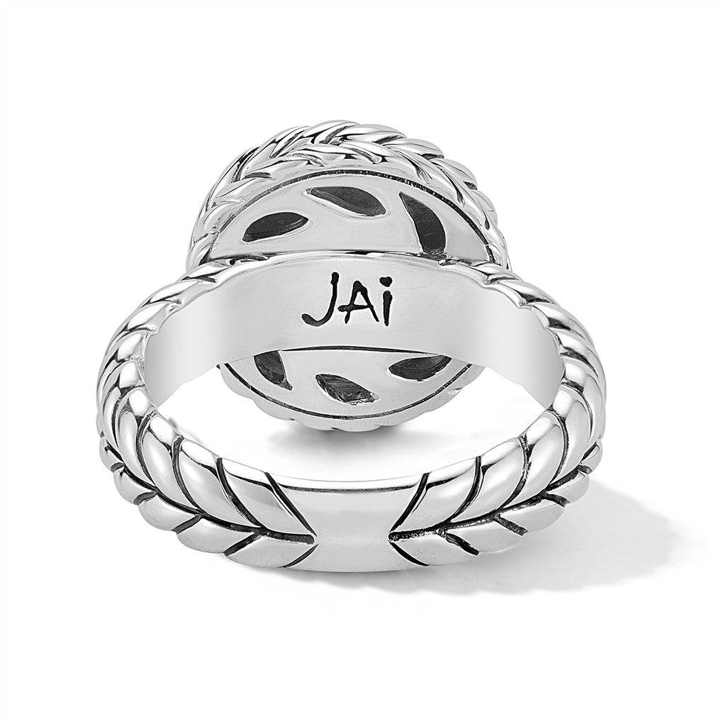 JAI Sterling Silver Diamond Box Chain Ring, Size 7 | Silver Rings