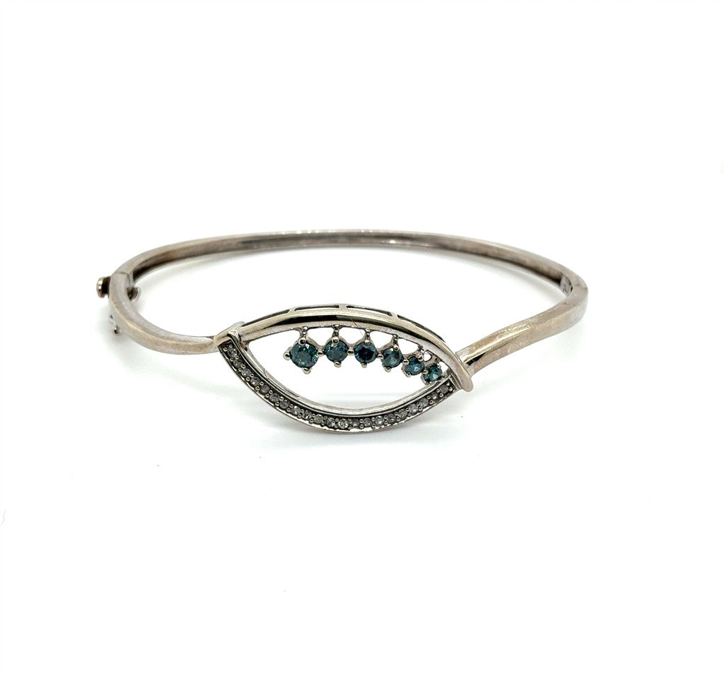 14K White Gold Estate Bracelet with Blue & White Diamonds – 10.74g