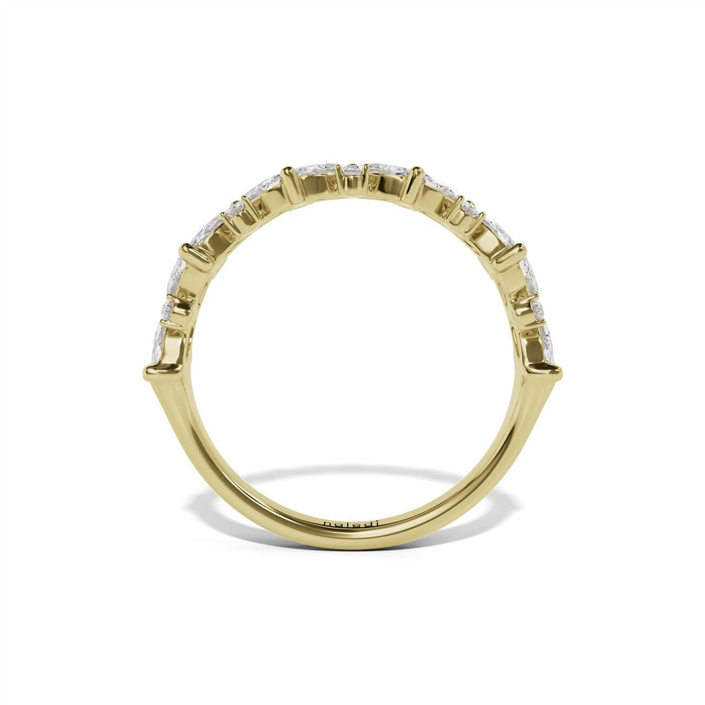 14K Yellow Gold Wedding Band – Alternating Marquise & Round Diamonds