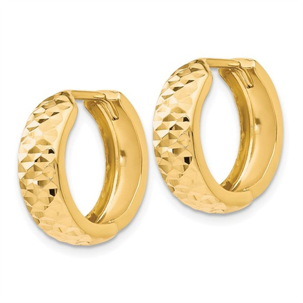 14K Yellow Gold Diamond-Cut Hinged Hoop Earrings