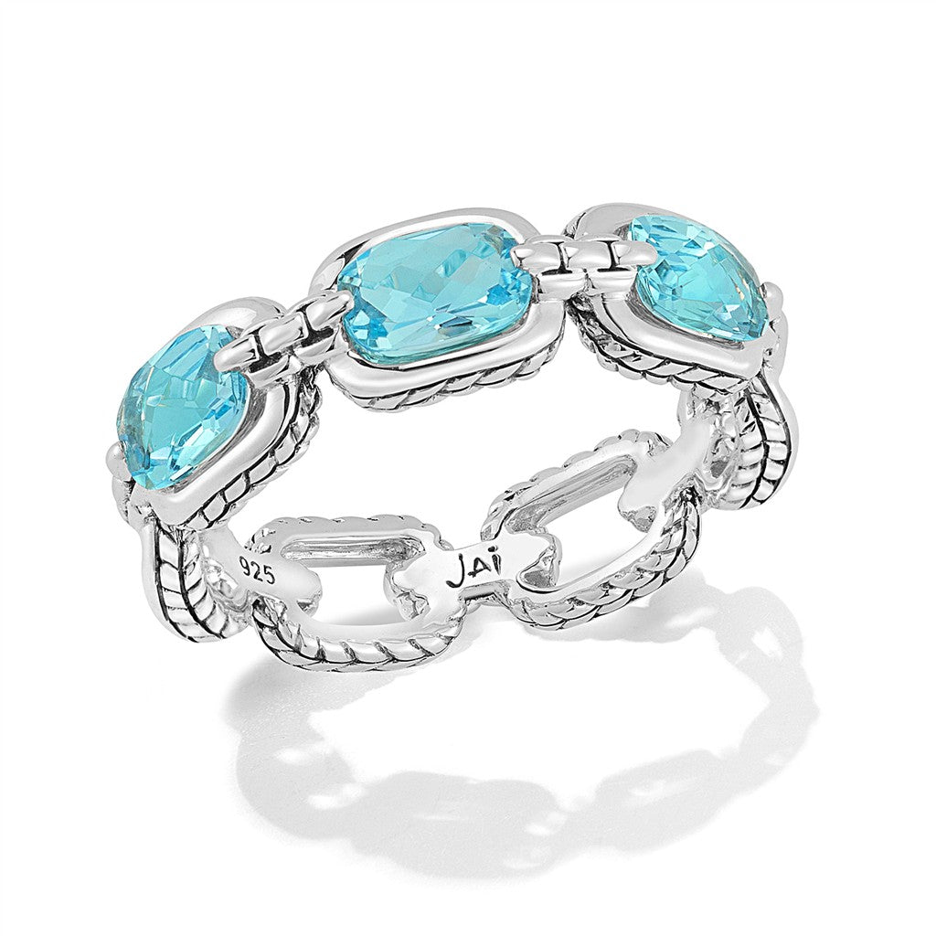 JAI Sterling Silver Statement Link & Multi Gemston | Silver Rings
