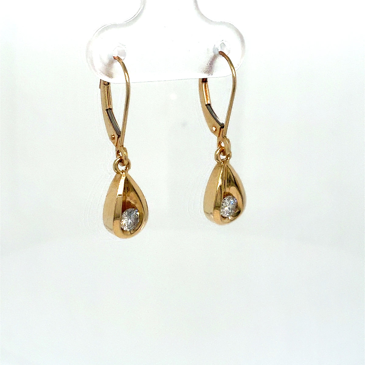 Estate 14K Yellow Gold Diamond Leverback Earrings
