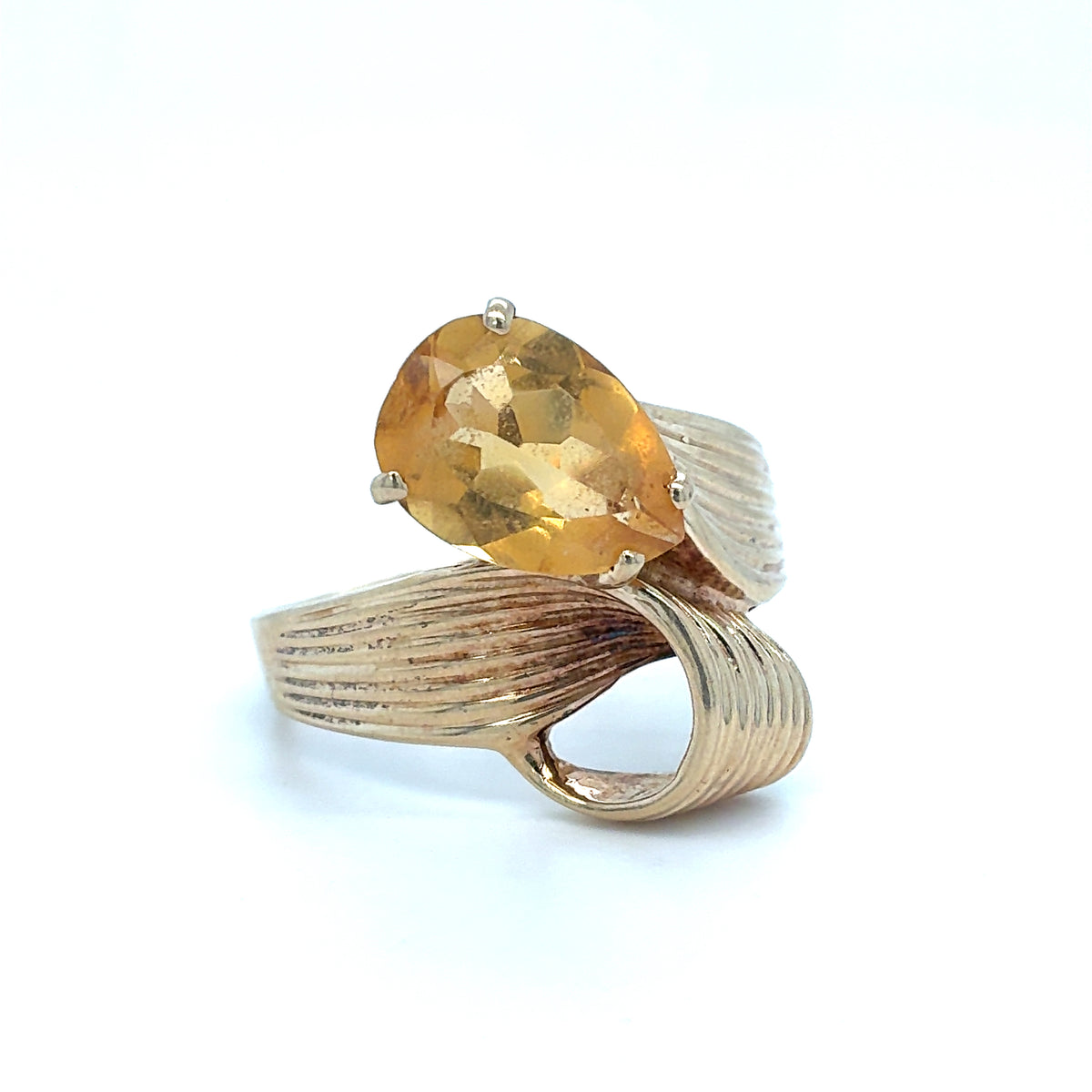 Estate 10K Yellow Gold Pear-Shaped Orange Stone Ring