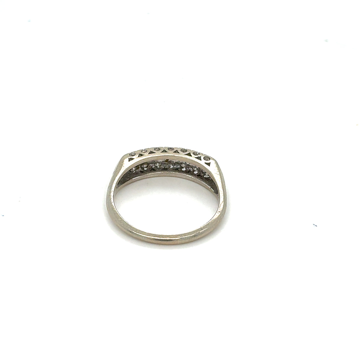 Estate 14K White Gold Ladies Double-Row RBC Wedding Band with Knife Edge – Size 8.5