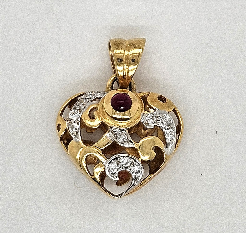 18K Yellow Gold Heart Pendant with CZs